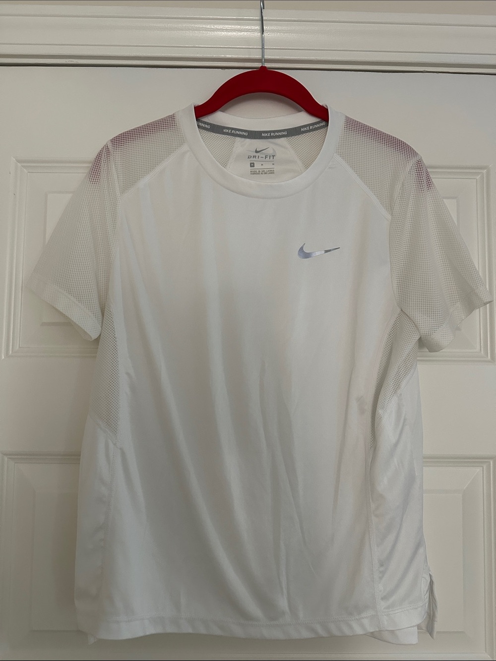 Nike White Short-Sleeve Dri-FIT Tee with Light Silver Swoosh